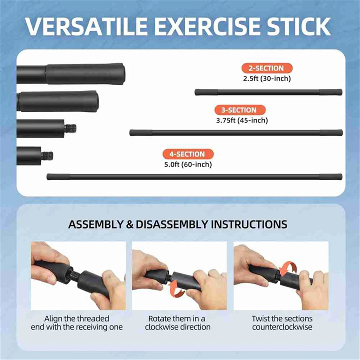 

BABP Yoga Stick 5 Ft Sturdy Steel Adjustable Stretching Stick for Mobility, Flexibility and Balance Versatile Exercise Stick