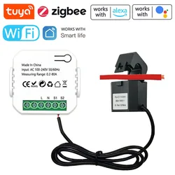 Tuya ZigBee WiFi Smart Energy Meter 80A trasformatore di corrente morsetto amperometro KWh misuratore di potenza elettrica per Alexa Google Home