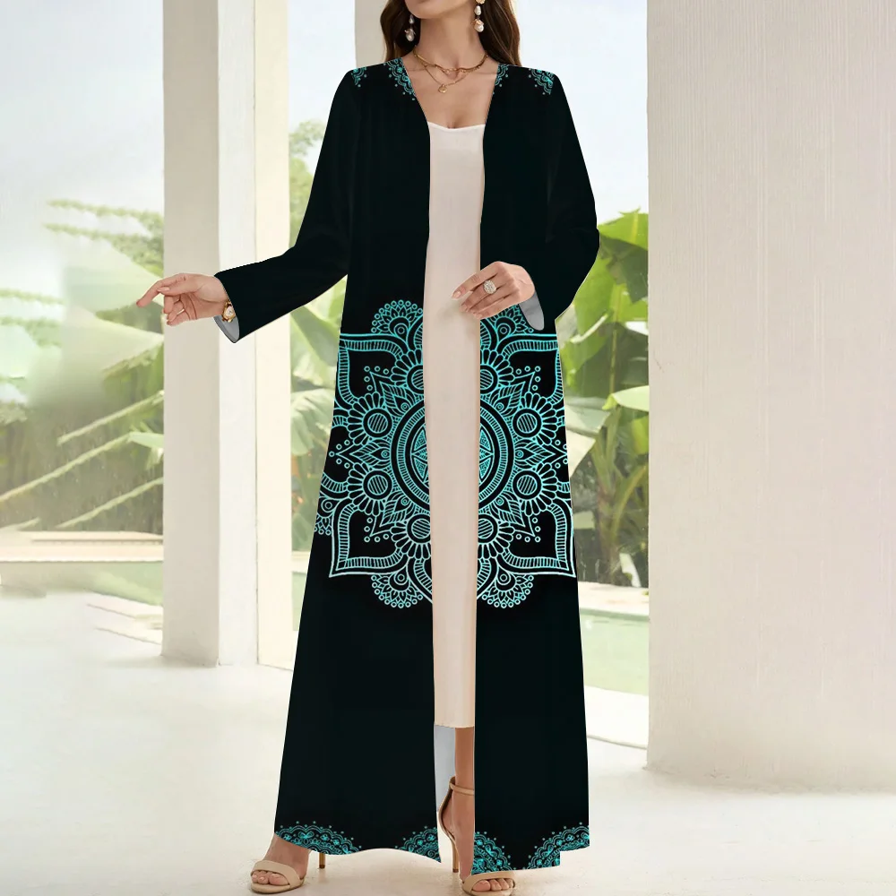 Simple And Elegant Muslim Open Kimono Abaya Long Sleeve Two-piece Black Cardigan Abaya Islamic Dubai Morocco Saudi Kaftan Kebaya