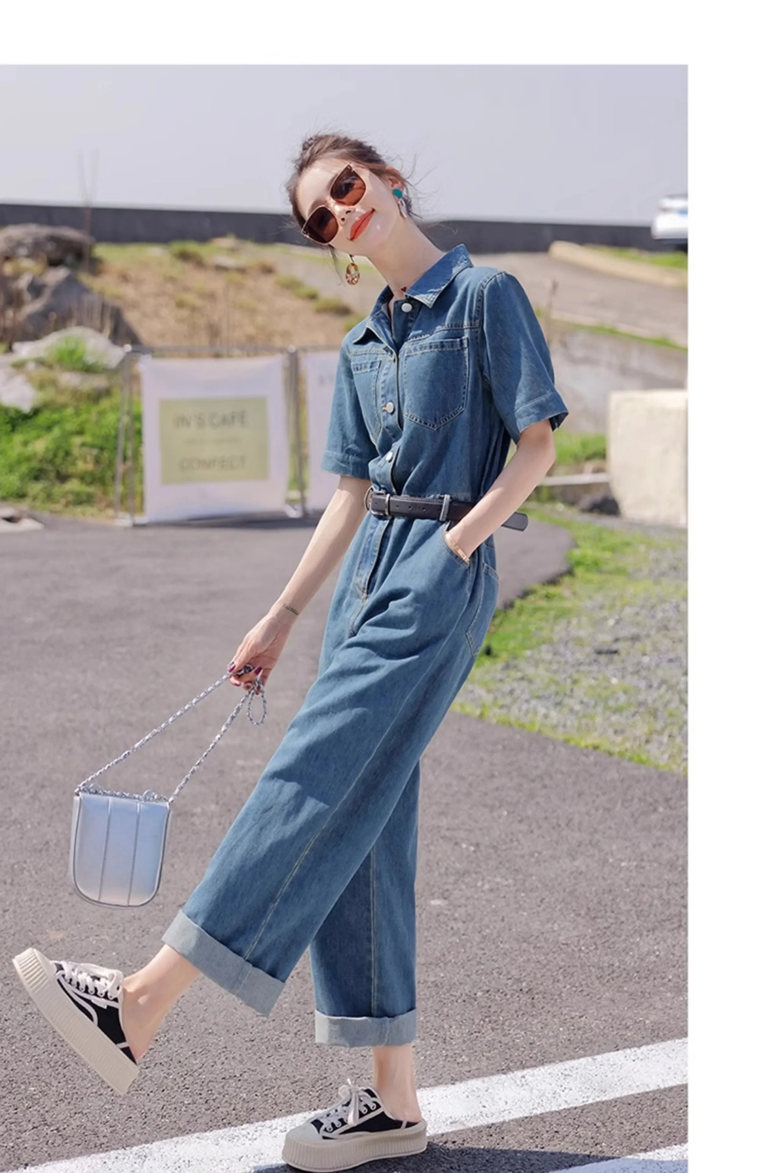 Short Sleeve Straight Denim Jumpsuit Women Clothes Streetwear Trendy Hip Hop Slim One Piece Jeans Pants Overalls Trousers Romper