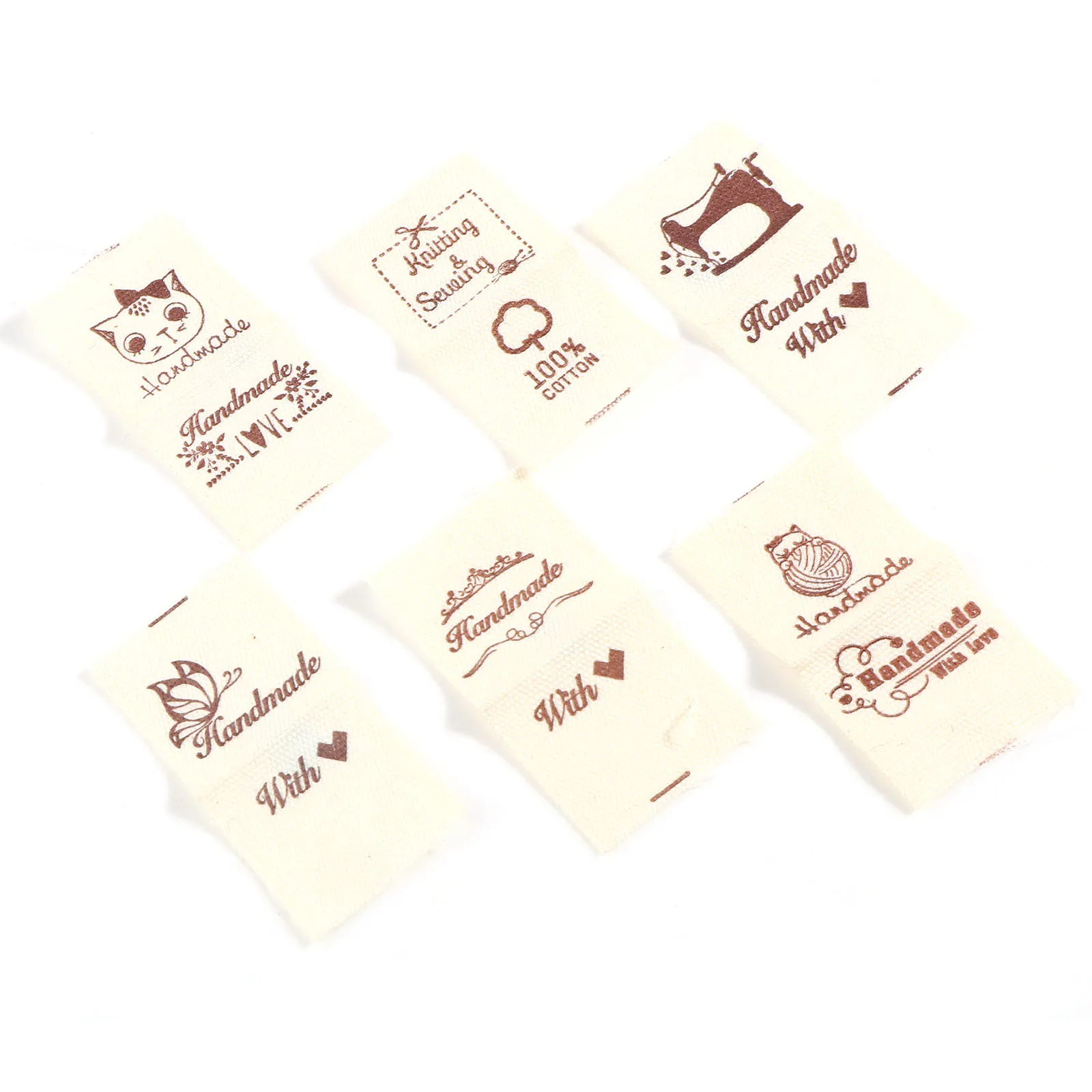 100PCs Rectangle Cotton Cloth Label Handmade Cartoon Sewing Tools Pattern Label For Knitted Hats Printed Cotton Woven Sew Tags