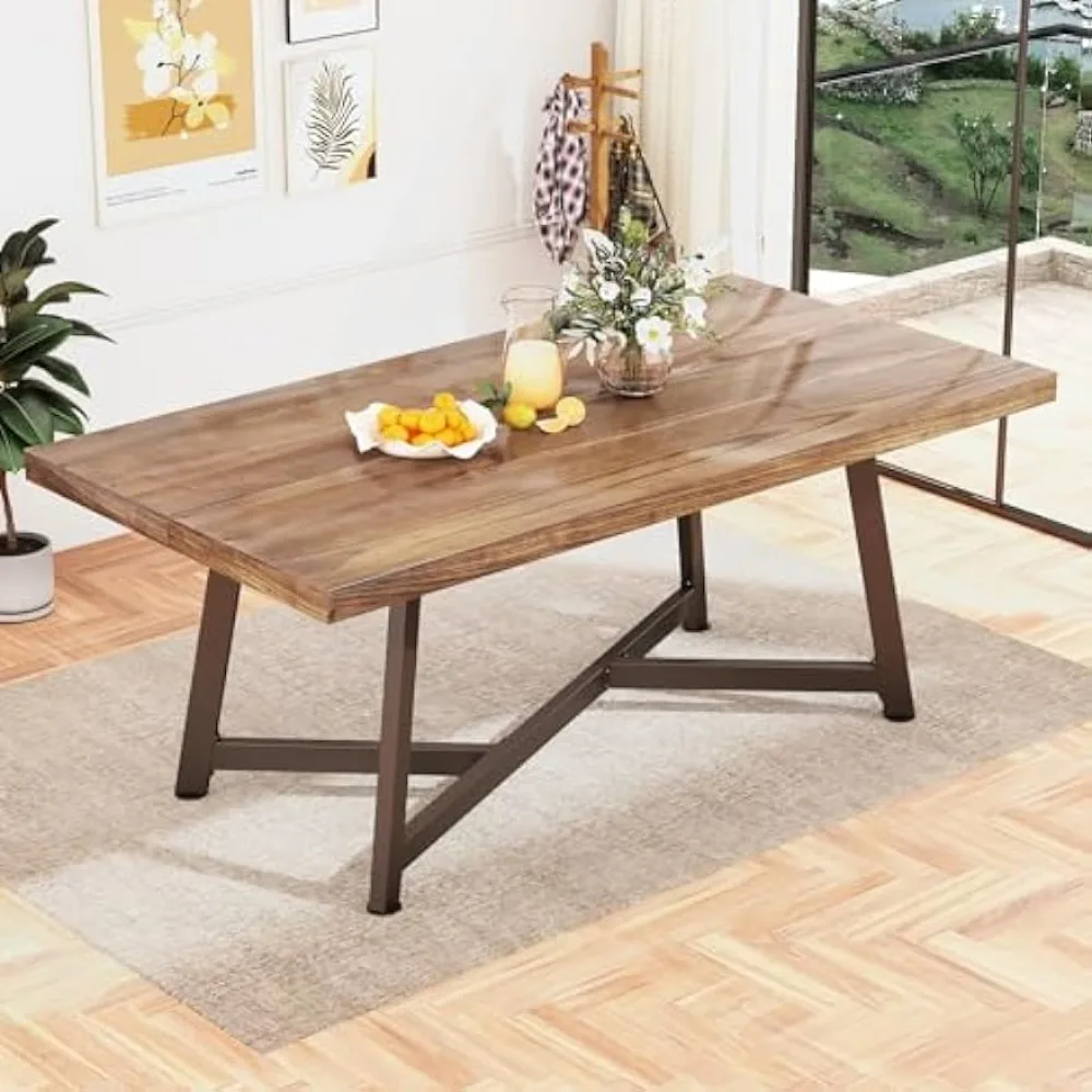 

Solid wood dining table can accommodate 4 or 5 people, waterproof rectangular kitchen table, adjustable heavy-duty metal legs