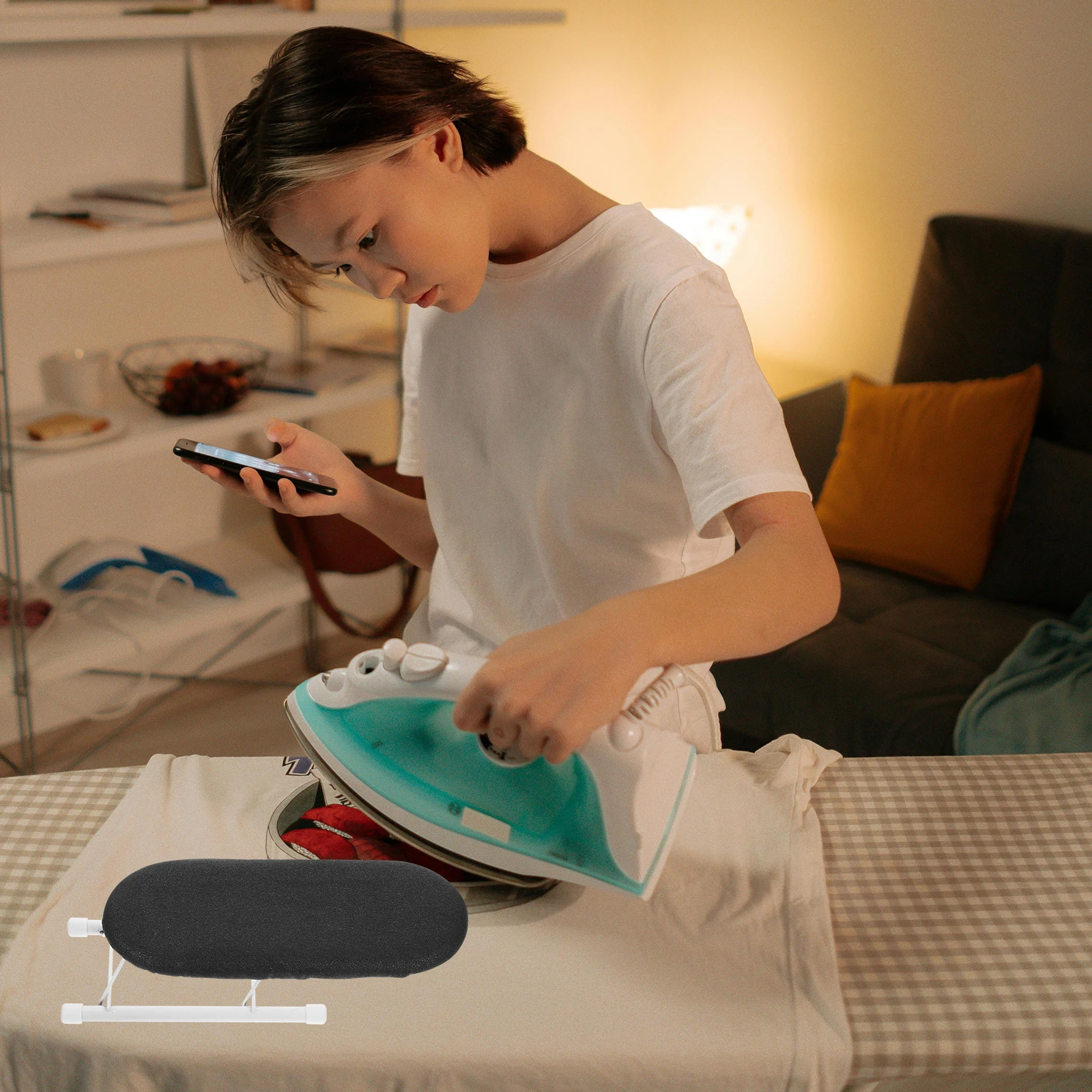 

Mini Folding Ironing Board Compact Household Steel Pipe Small Ironing Board For Home Use Non Slip Heat Resistant Cover