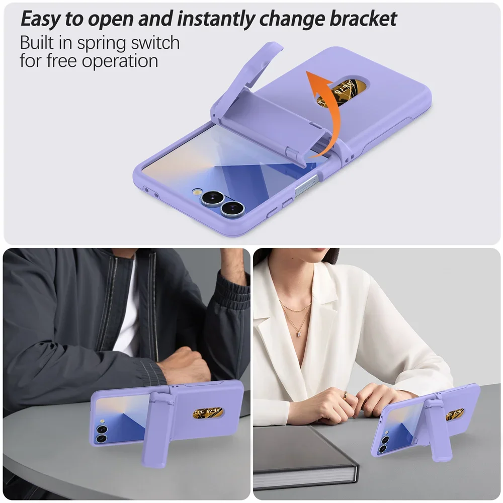 Luxury Frosted Hard Phone Case For Samsung Galaxy Z Flip 8 7 Card Slot Invisible Holder Hinge Full-pack Shockproof Protect Cover view 2