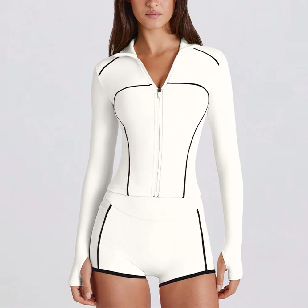 

‌Women's Quick-Dry Long Sleeve Yoga Top – Stylish Slim-Fit Zippered Sports Shirt with UV Protection & Breathable Design