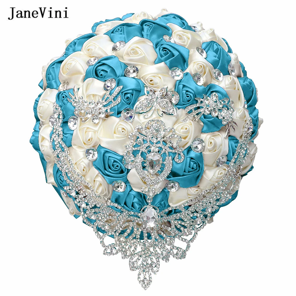 JaneVini – Bouquets de mariée de luxe, broche avec poignée de ruban en cristal, fait à la main, Roses en Satin, bijoux, accessoires de mariage