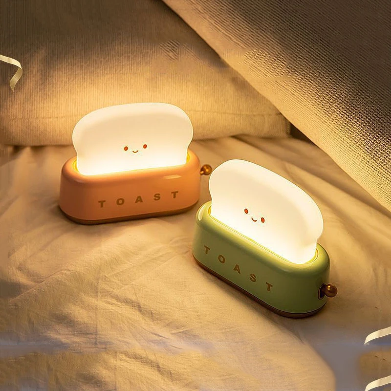 

INS Style Toast Bread Maker Night Light Rechargeable LED Table Lamp Bedroom Bed Headband Timing off Light