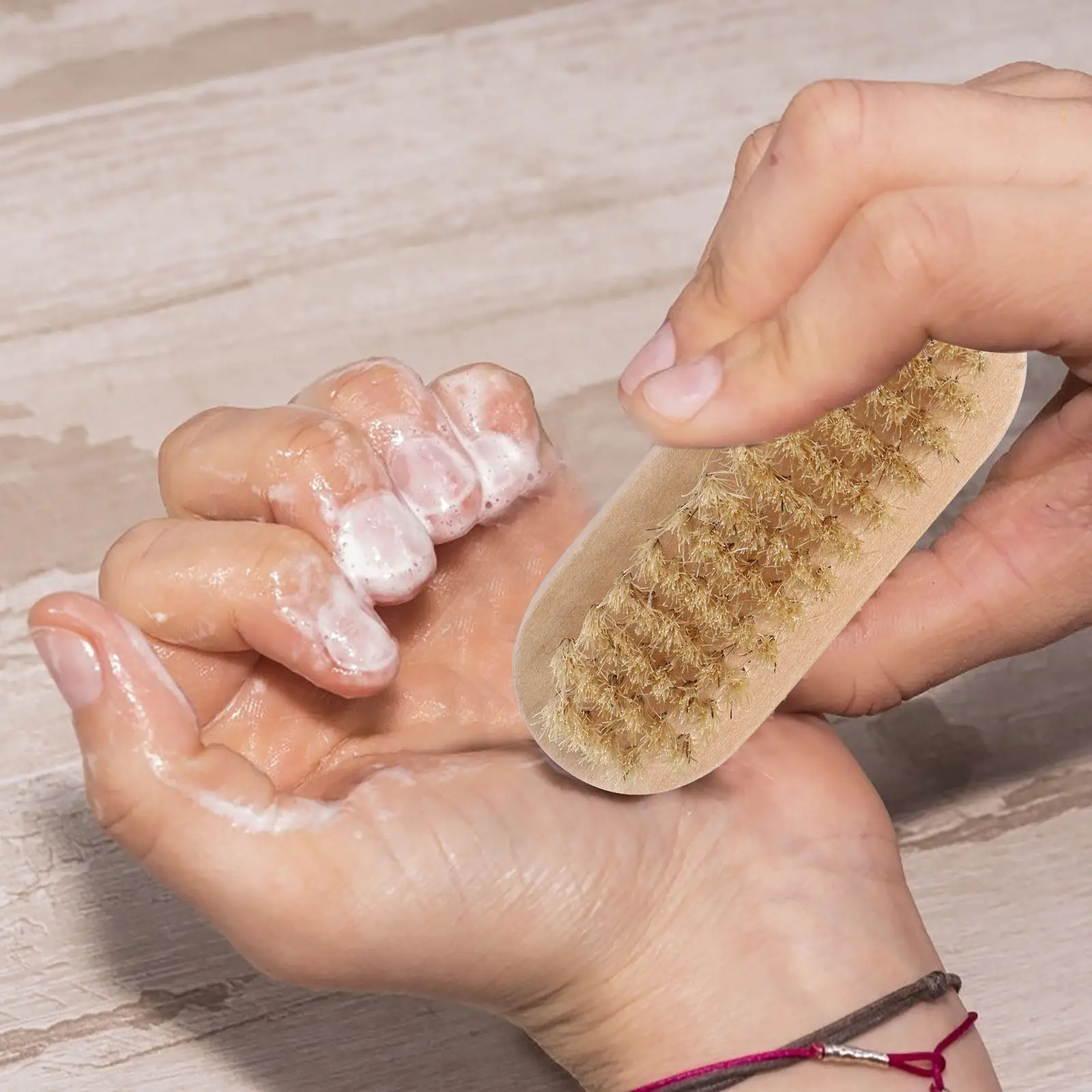 

2Pcs Natural Boar Bristle Nail Brush Two Sided Wooden Handle for Hand Foot Nail Cleaning Pedicure Manicure Dust Removal Bathroom