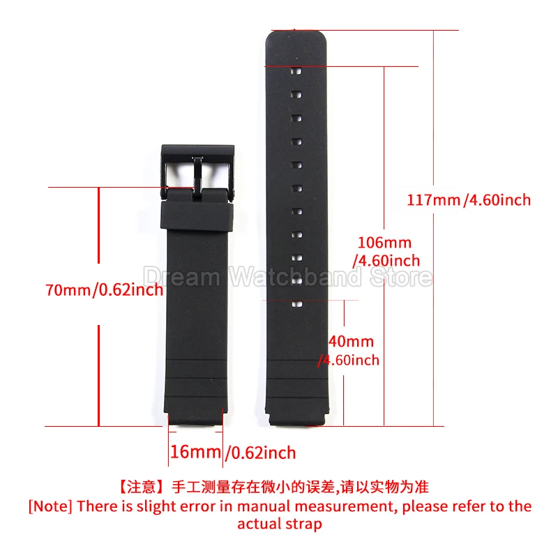 For ​​Casio Ergonomic Resin Watch Band with Convex Adapter Design Sweat Wicking Lining Secure Stainless Clasp​​ 16mm Black