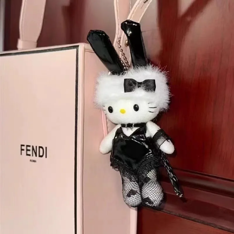 

12cm Cute Cartoon Kawaii Sanrioed Bunny Girl Hello Kitty Plush Doll Keychain Bag Pendant Toy Gift