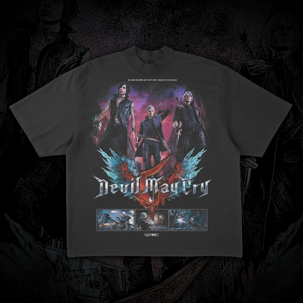 Unisex Devil May Cry 5 T‑Shirt Dante Nero V Retro Game Poster Print Short Sleeve Tee Casual Streetwear Gamer Fans Gift Tops