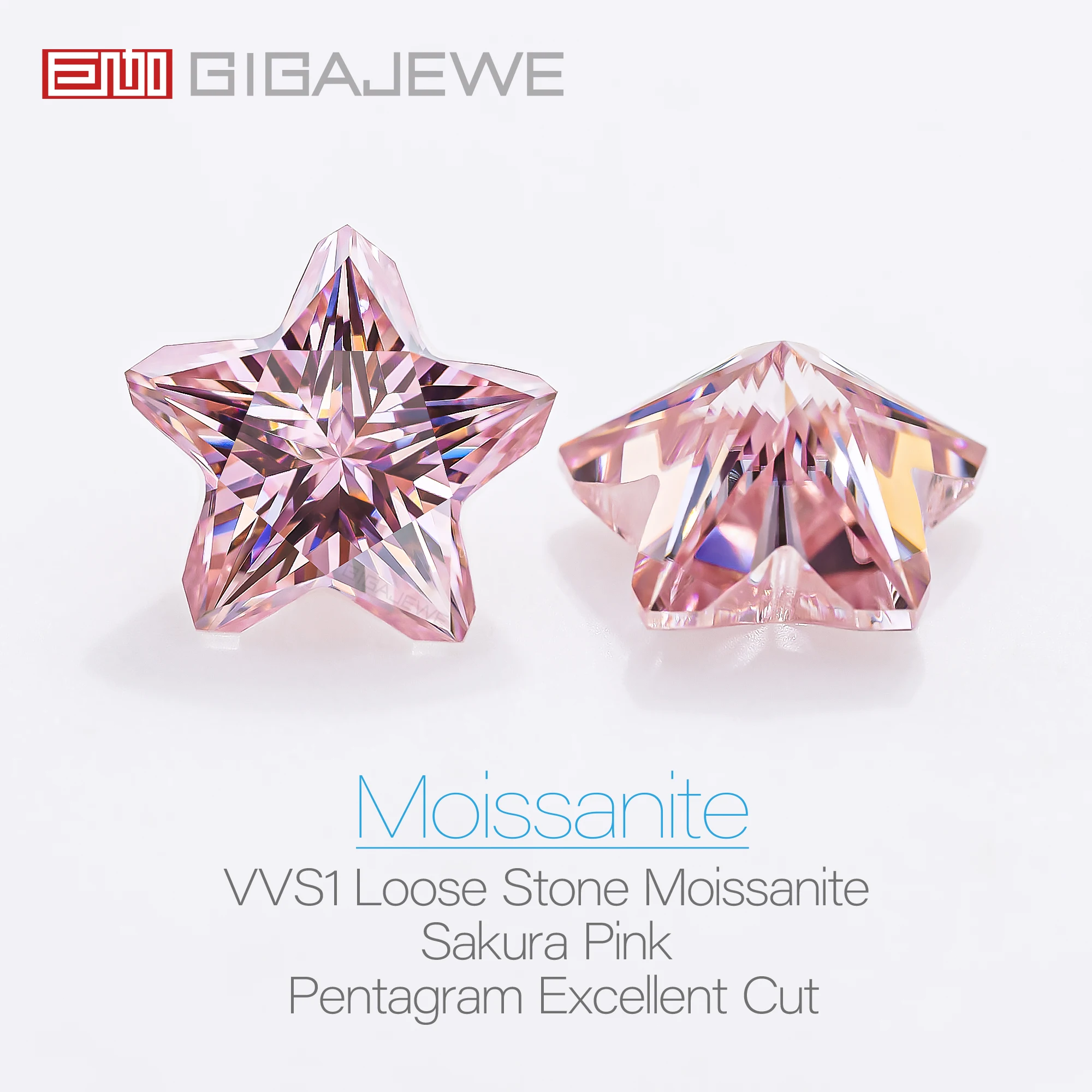 GIGAJEWE Pentagram Moissanite Sakura Pink Color FL-VVS1 PFL-remium Gems Loose Diamond Test Passed Gemstone For Jewelry Making