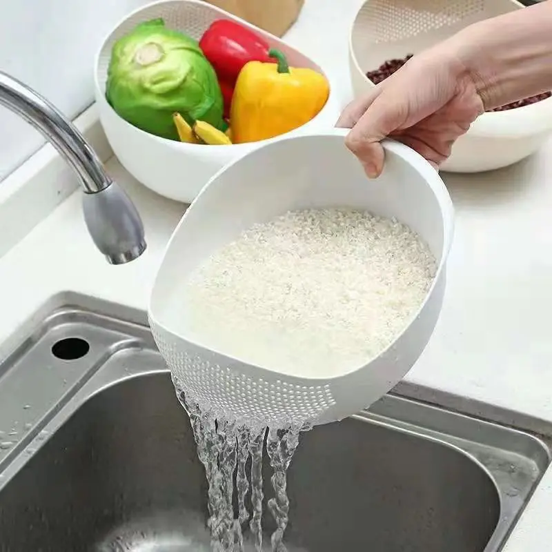 1 cucchiaio di plastica portatile per setaccio di riso, cestello di drenaggio da cucina con manico, ciotola di riso, cestello per rete filtrante,