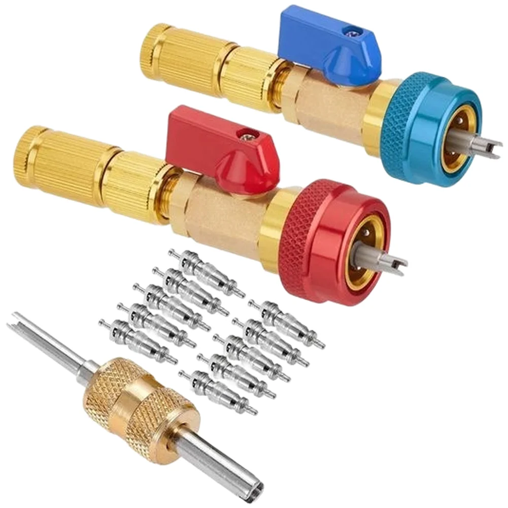 2Pcs R134a Valve Core Removal Tool Kit For Car Air Conditioning System Repair Hand Tool Set Black Red Blue