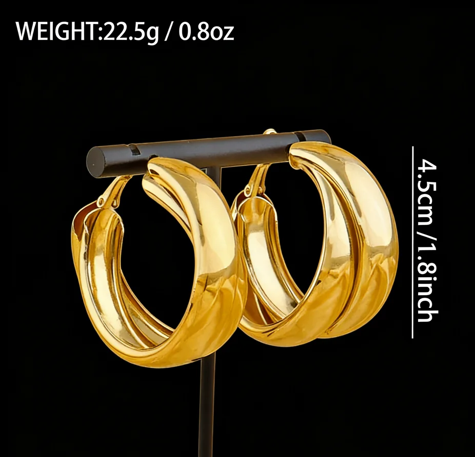 

Charms Glossy Double Ear Buckle Gold Color Earrings for Women free shipping halloween Hoop Earrings Fine Jewelry Accessories