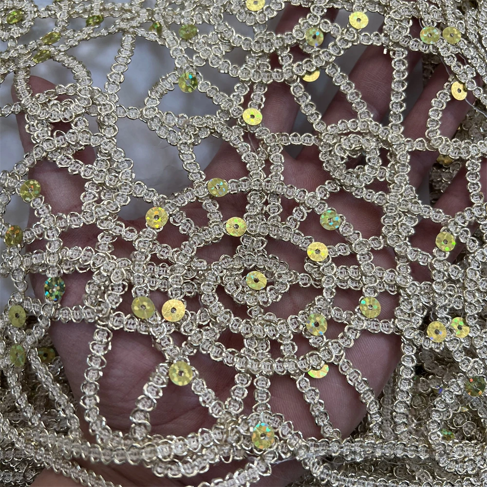 Imagem -02 - Africano Lantejoula Bordado Tecido de Renda Vestido de Noiva Solúvel em Água Tule Tecidos de Algodão a Medidor Alta Qualidade Mais Recente Jardas