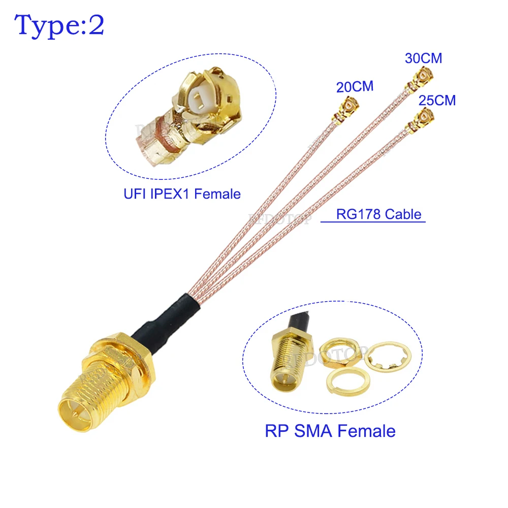 1Pcs RG178 RP SMA Female to 3*U.FL  1 Female Connector 3-Way Splitter Cable Pigtail WIFI Antenna Extension Cord Jumper