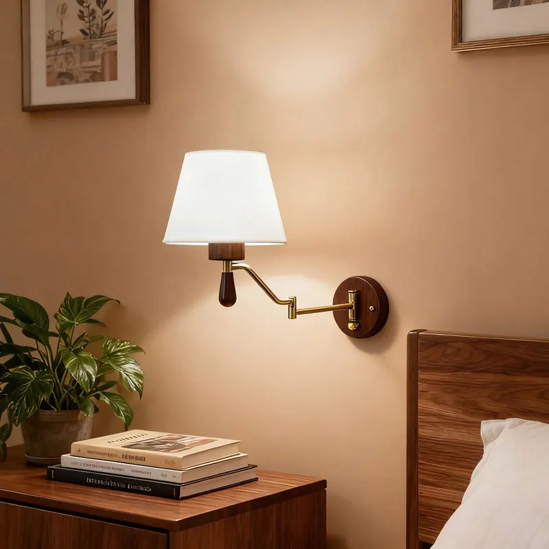 

Bedroom Bedside Wall Lamp With Ancient Style Movable Rotating Adjustable Swing Arm Lamp Wabi Sabi Study Reading Lamp