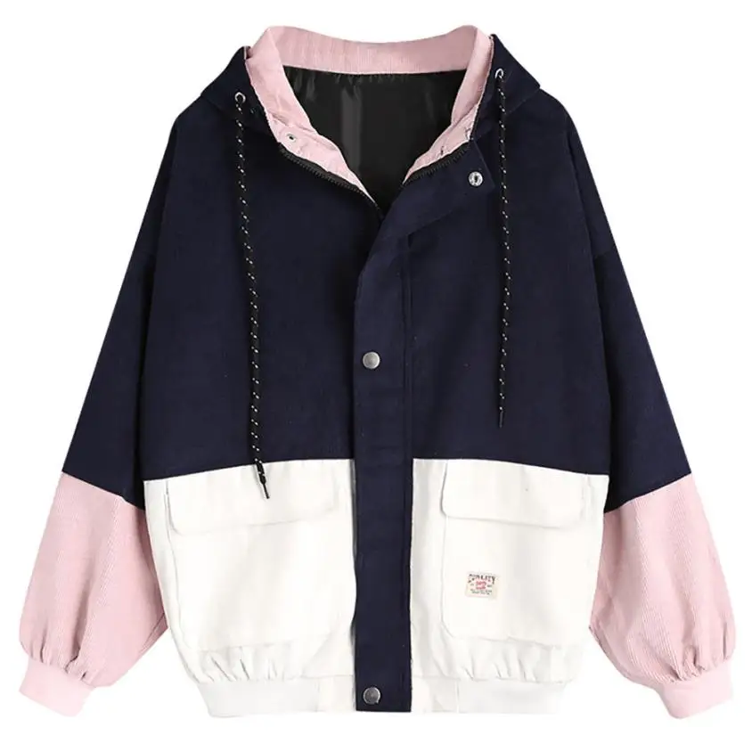 New Autumn Women Coats Corduroy Patchwork Oversize Zipper Jackets Windbreaker Coats And Jackets Women Baseball-Uniform Clothes