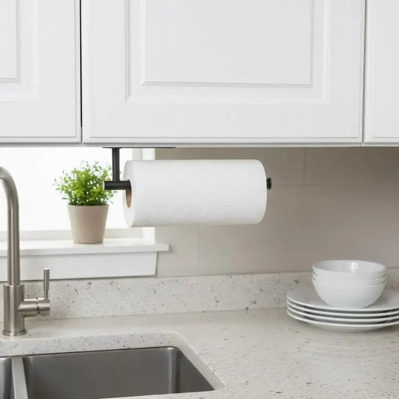 

Paper Towel Dispenser 13 Inch For Kitchen Bathroom Pantry Self Adhesive Drilling Mounting Metal Kitchen Accessory Wall Hanging Storage Rack White Black Finish