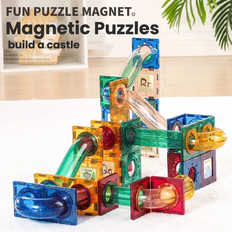 Magnetic Sheet Building Block Designer Magnet Maze Race Run Ball Marble Track Funnel Slide Brick Education DIY Toys For Children