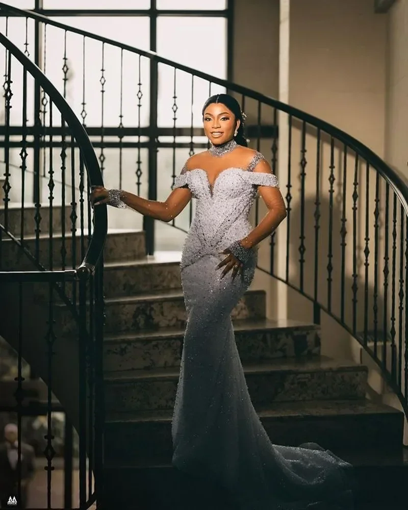

Customized High Collar Full Pearls Beads Wedding Dress Vestidos De Novia Full Sleeve Arabic Ebi Detachable Train Bridal Gowns