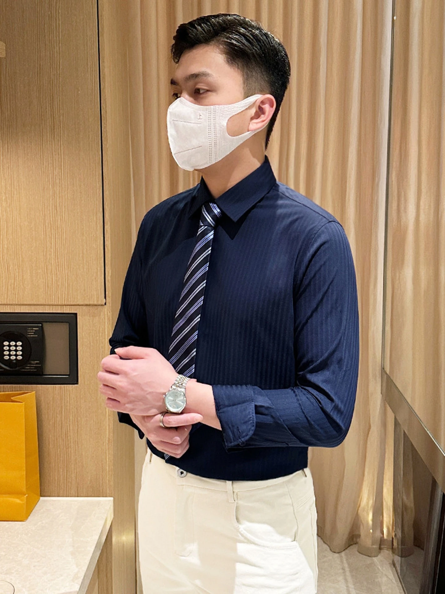 Slim Fit Men's Shirt Checks Business Casual Long Sleeve Polyester Blend Resistant to Fading And Deformation Autumn Wear