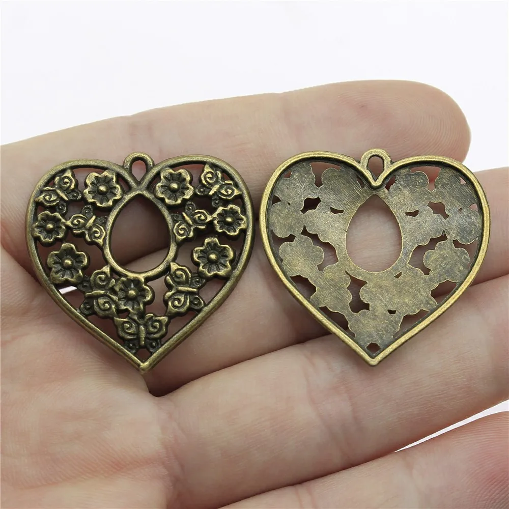 WYSIWYG 4pcs Charms Heart Flower 30x30mm Antique Making Pendant Vintage Tibetan Bronze Silver Color DIY Handmade Jewelry