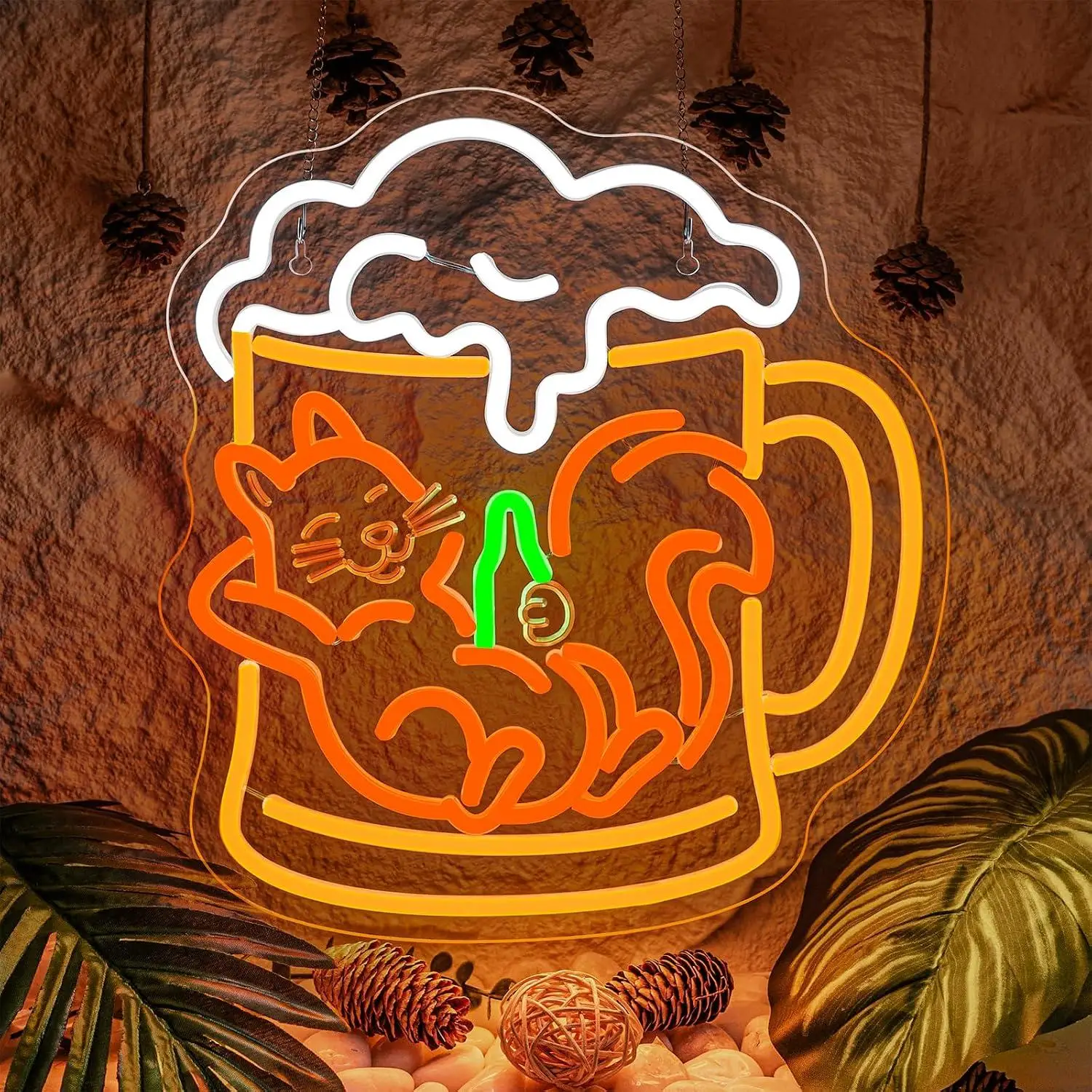 リスのビールネオンサイン。調光機能付き、usb電源。バー、ゲームルーム、男性の趣味の部屋、ビールをテーマにしたパーティー、壁の装飾、ナイトライトに最適。