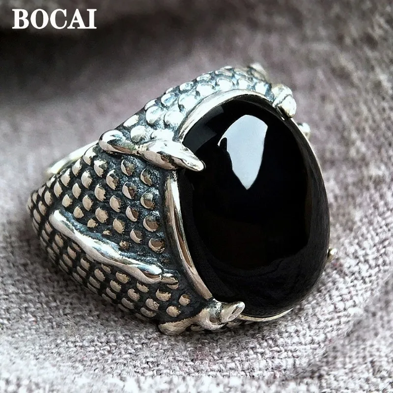 

Мужское кольцо из серебра 925 пробы с натуральным овальным черным агатом