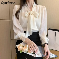 Blouses Women Bow 3XL Design French Style New Arrival Hot Sale Female Tops Solid Simple Popular Fashion Trendy Soft Chic Elegant