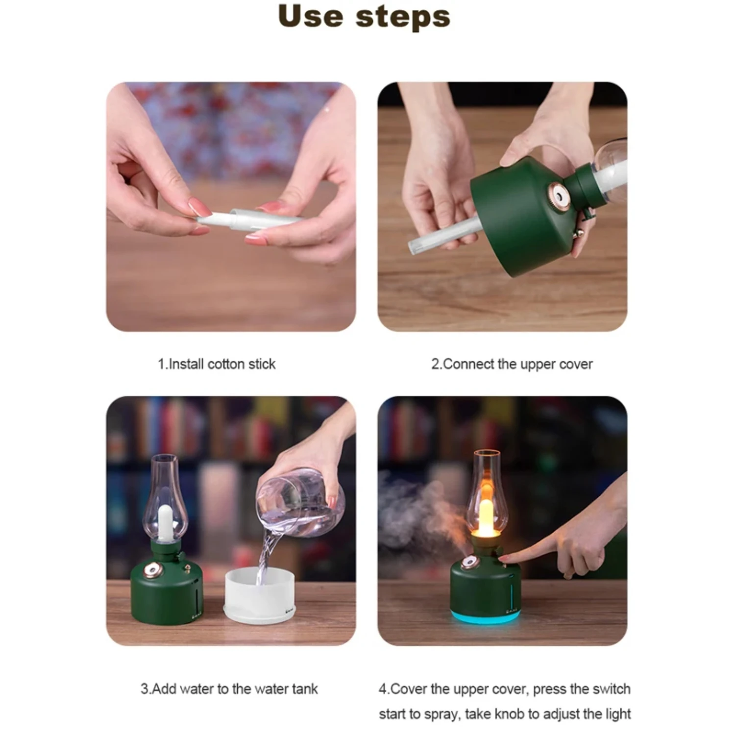 سطح المكتب مصباح ريترو الهواء المرطب USB قابلة للشحن اللاسلكية الناشر قابلة للشحن زيت طبيعي 7 أضواء ألوان ضباب بارد