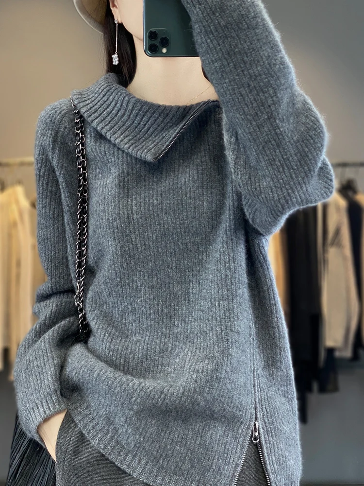 

Aliselect Fashion 100% Merino Wool Women Sweater Turtleneck Clothing Long Sleeve Spring Autumn Winter Cardigan Knitwears Tops