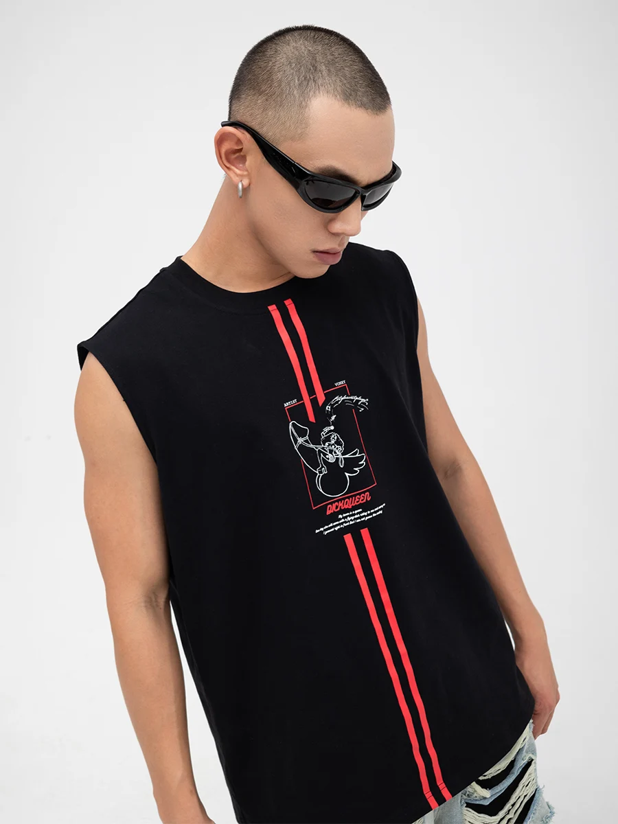 

Hand-Painted Print Loose Fit Unisex Sleeveless T-Shirt Sports Casual Cotton Summer Leisure Graphic Tees Citylaziestplayer