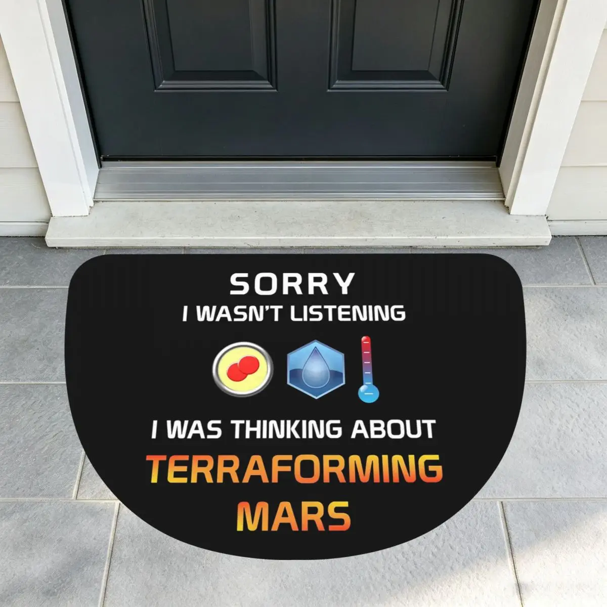 Focused Terraforming Mars Player Soft Flannel Half Round Doormat Non Slip Bathroom Mat Absorbent Floor Carpet for Garage