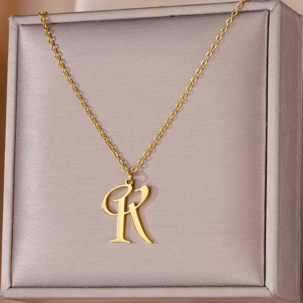 Stainless Steel Initial Necklaces For Women Men Gold Color Uppercase Letters Necklace Pendant Jewelry Female Neck Chain Trend