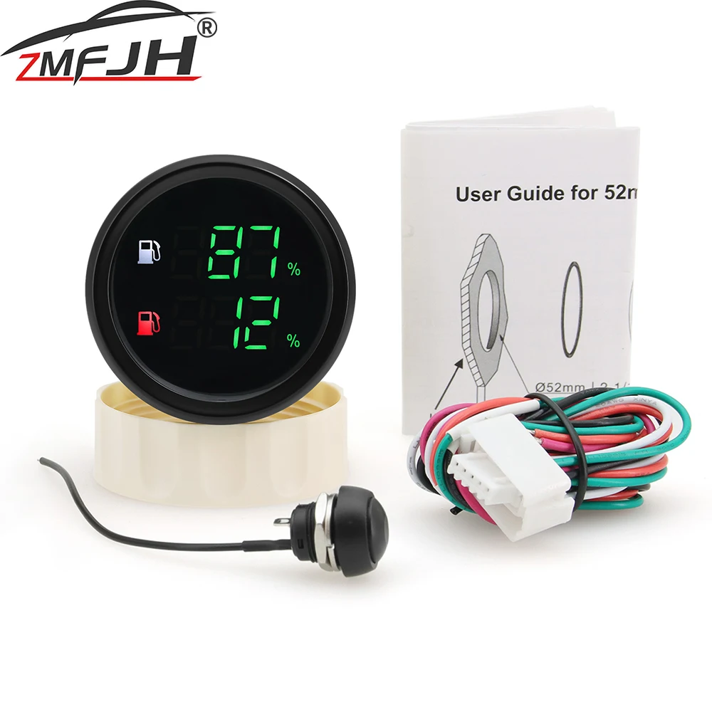 

52 мм цифровой 2 в 1 датчик уровня топлива двойной измеритель уровня топлива 240-33 Ом индикатор уровня масляного бака для морской лодки автомобиля 12 В 24 В