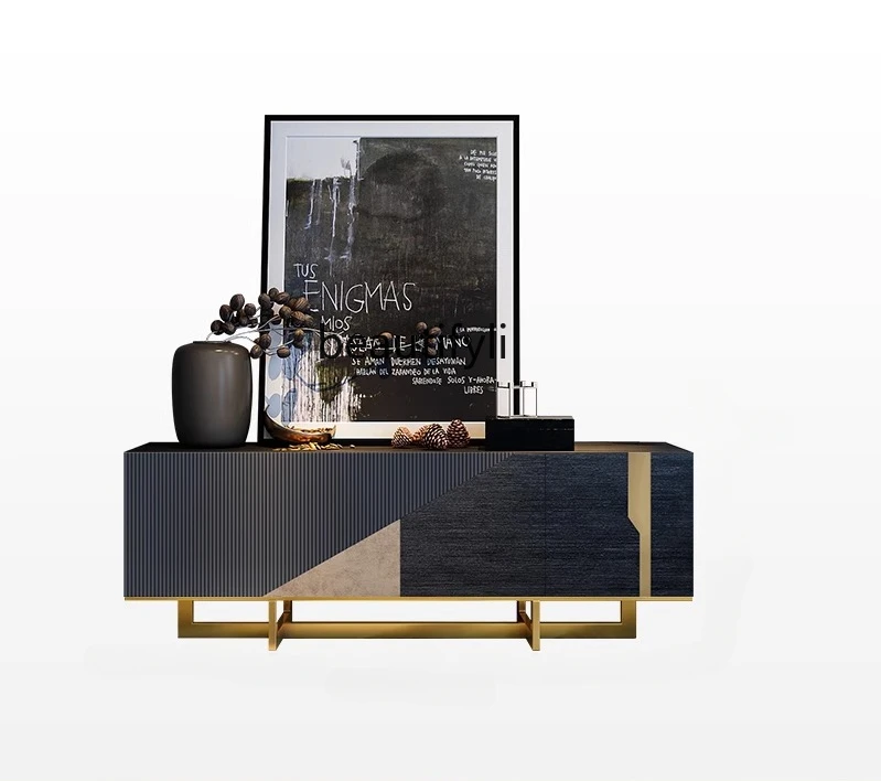 

Modern Light Luxury Solid Wood TV Cabinet Italian Minimalist Coffee Table Floor Cabinet Advanced Sense Stone Plate High Cabinet