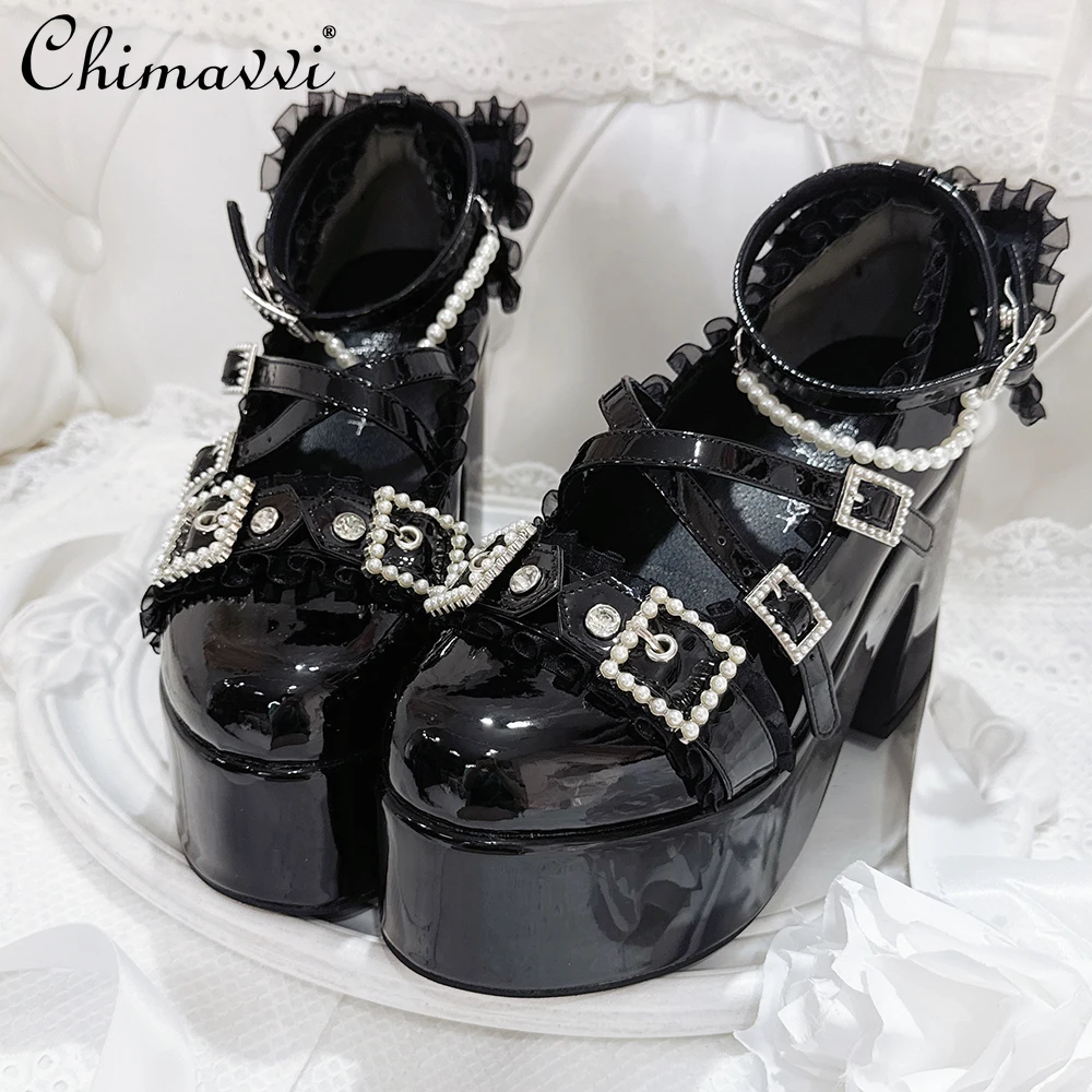 

Original Japanese Shallow Thick-Soled Shoes Women Heavy Sweet Rhinestone Mine Series Platform Shoes Lolita Princess High Heels