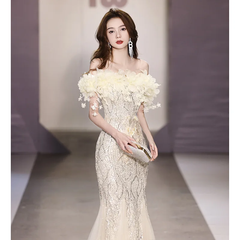 PJN 2025 Evening Party Dresses Women Sexy Sequin Graduation Gown Formal Mermaid Cocktail Dress Long Host Birthday Wedding Dress