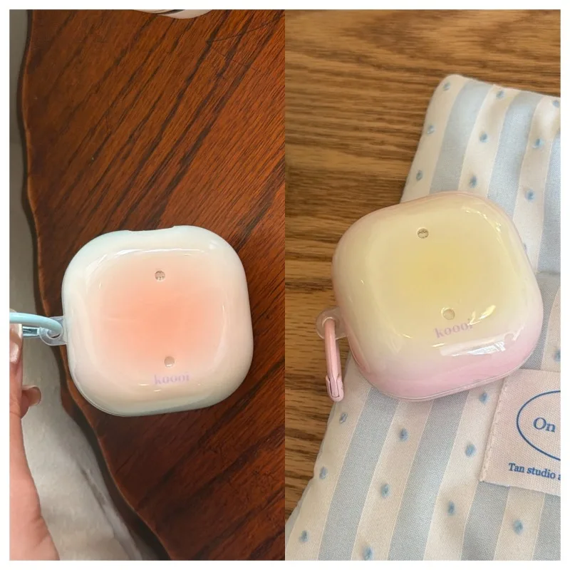 Capa Protetora Gradiente Pôr do Sol Laranja Verde Rosa com Gancho para Fones de Ouvido Samsung Galaxy Buds 4 Pro 3 FE 2 Pro Live Core