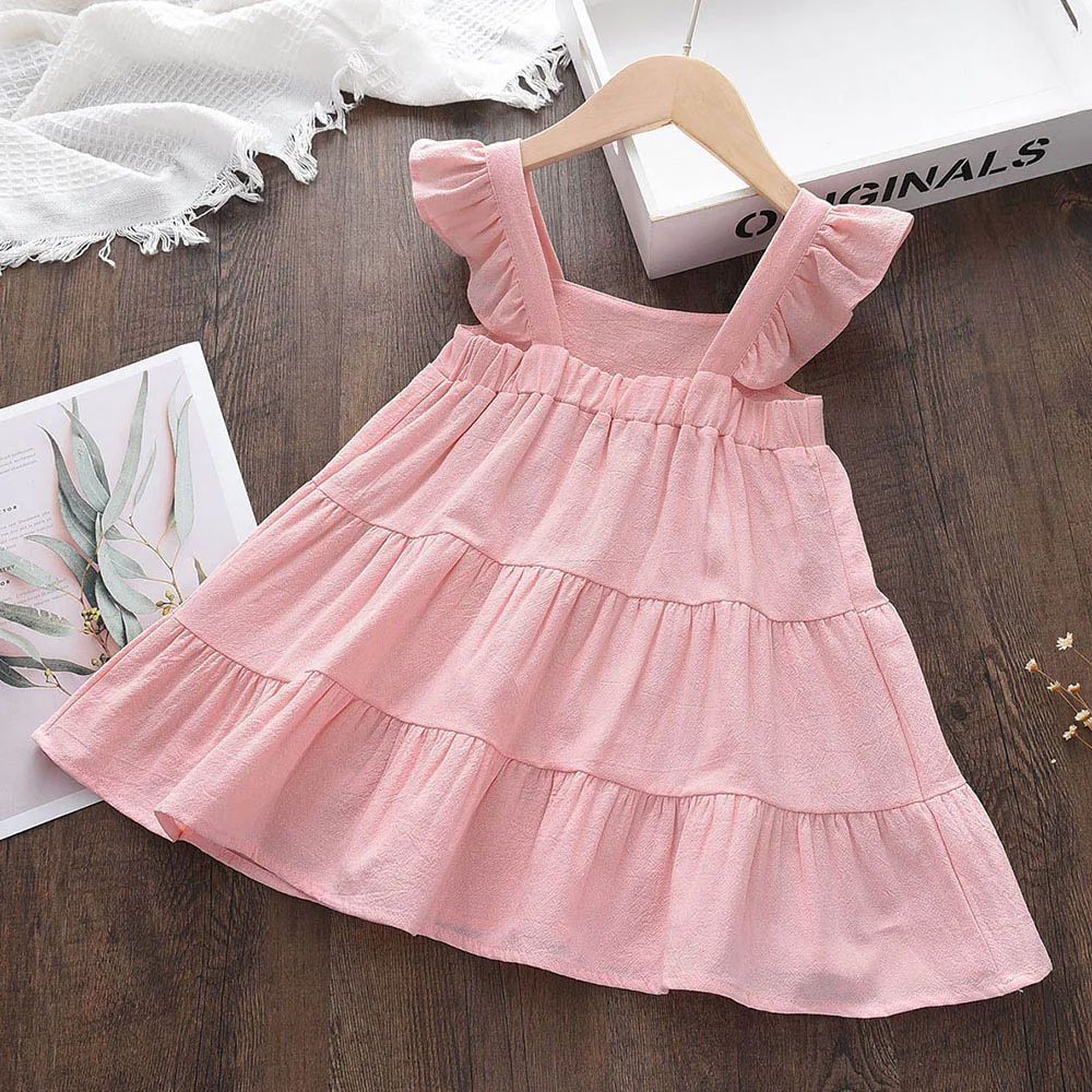 Bear Leader estate 2023 New Casual Baby Kid Girl Infant senza maniche Ruffles Princess Dress Cute tinta unita coreano abbigliamento per bambini