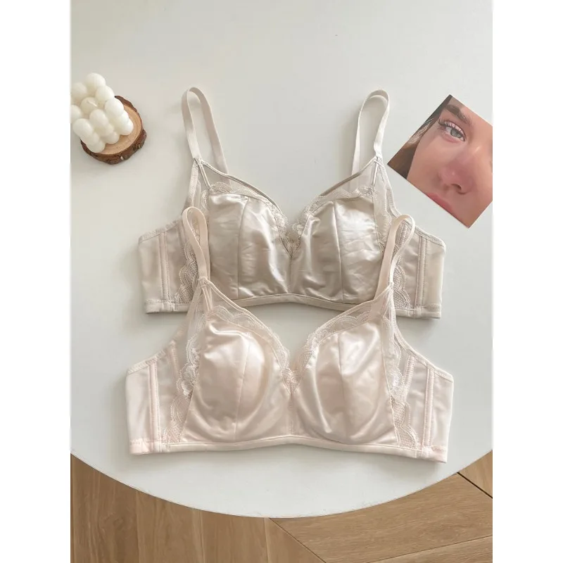 

Ultra-thin Silk French Light Luxury Satin Soft Steel Ring Underwear Big Breasts Show Small Gathering, Sub-breasts Anti-sag Bra