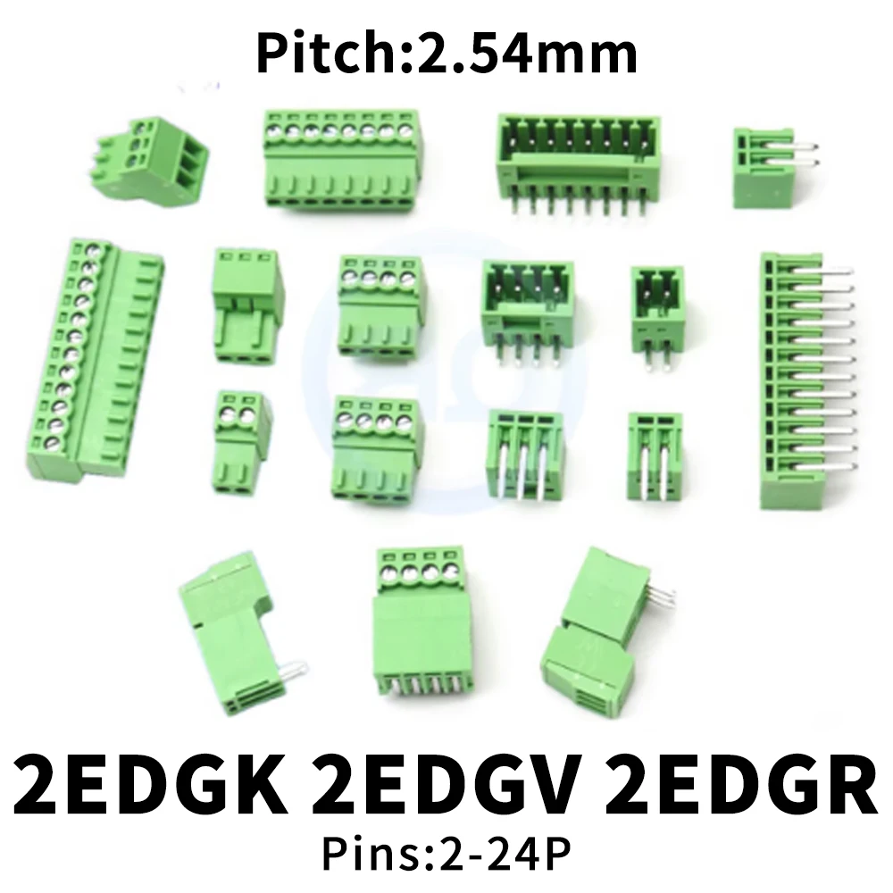 (10 Sets) KF 2EDGK + 2EDGV/2EDGR 2.54MM straight Right Angle base welded male/female connector JM 15EDGK/V/R PCB plug 2~24Pin