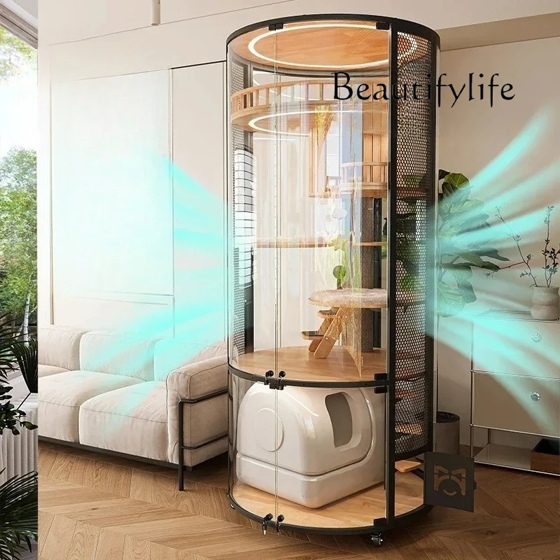 

Cat Villa Deluxe 360 Panoramic Cat Cage House Solid Wood Steel Glass Smart Cat Toilet