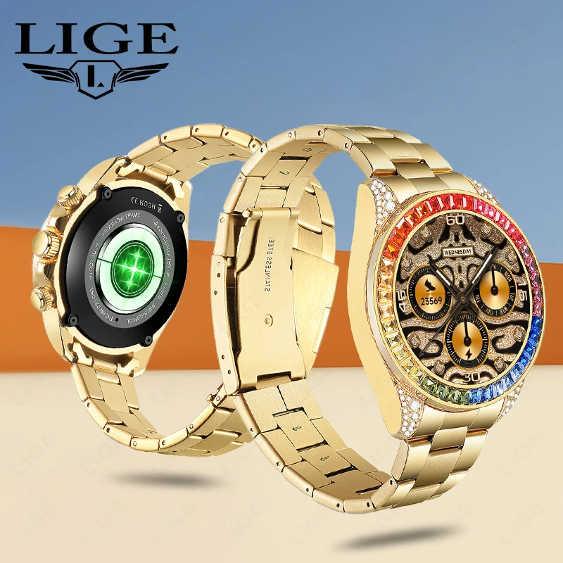 LIGE High Luxury Smart Watch 2024 Bluetooth Call Sport Fitness Watches 3D Tempered Glass Watch  Heart Rate Monitor Phone Watch