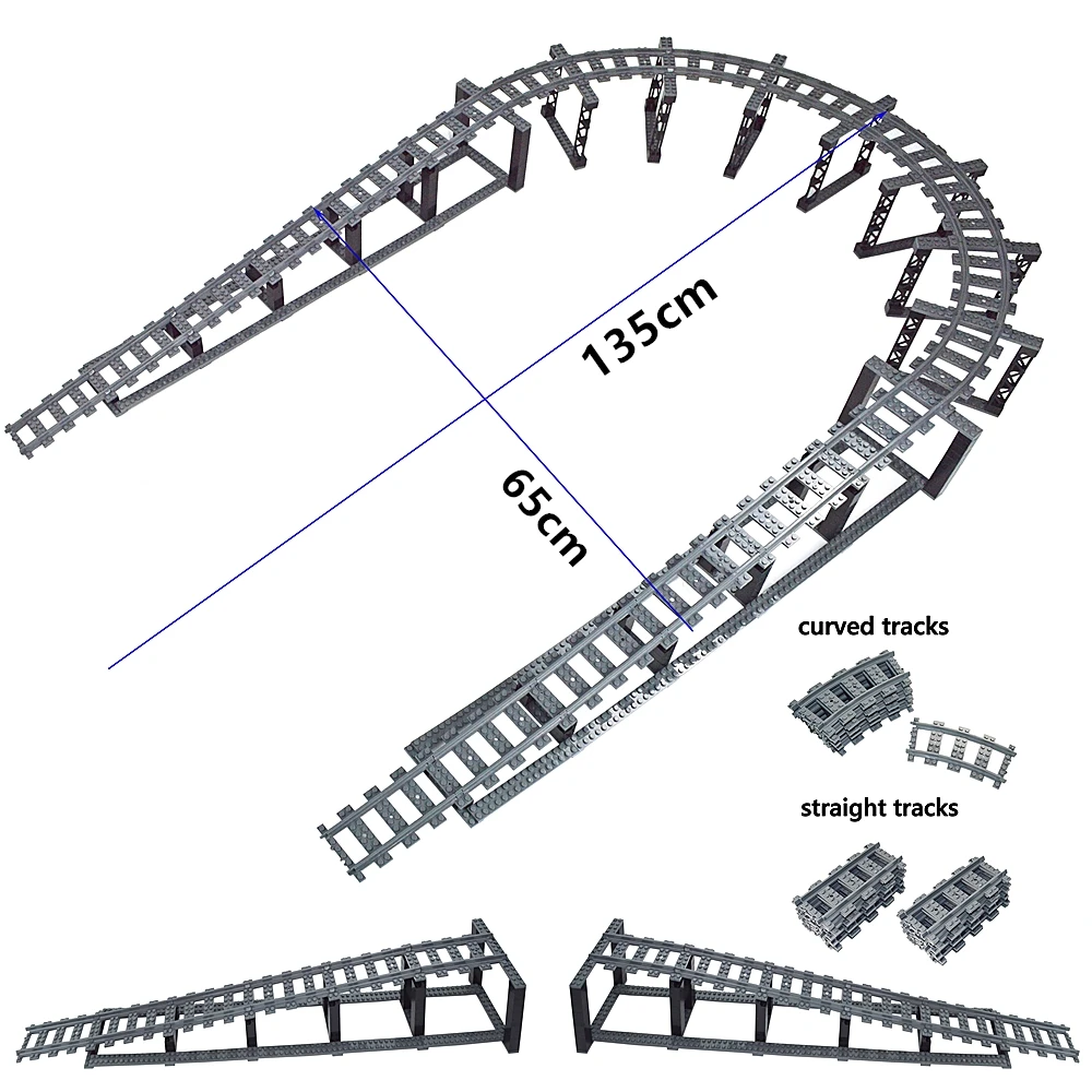 City Train Uphill bridge Tracks Rails trein double layer Track  Straight Curved Cross Rail Building Block Compatible All Brands