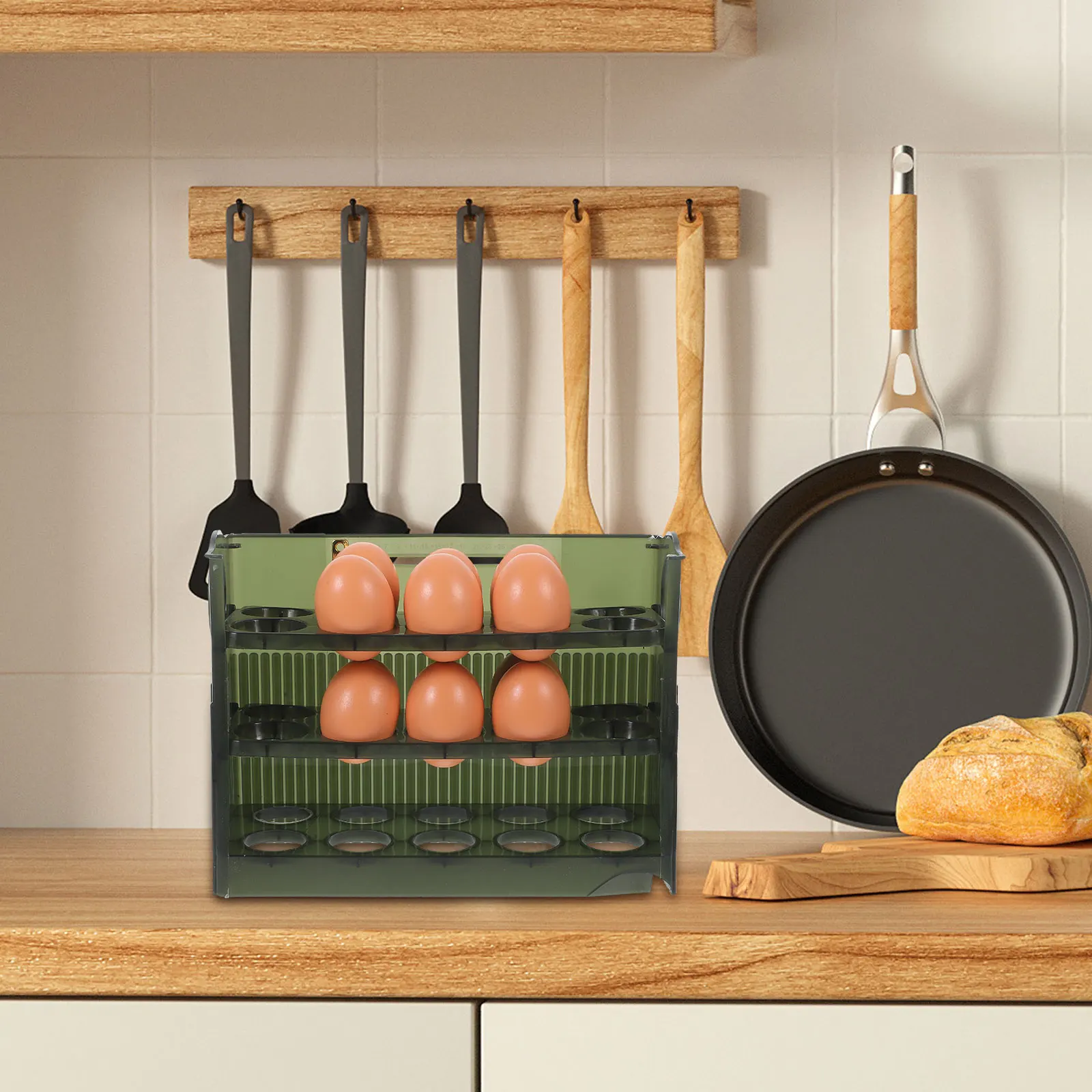

Refrigerator Egg Rack 3-Layer Storage Holder for Fridge Door Egg Organizer Stand Large Capacity Kitchen Storage