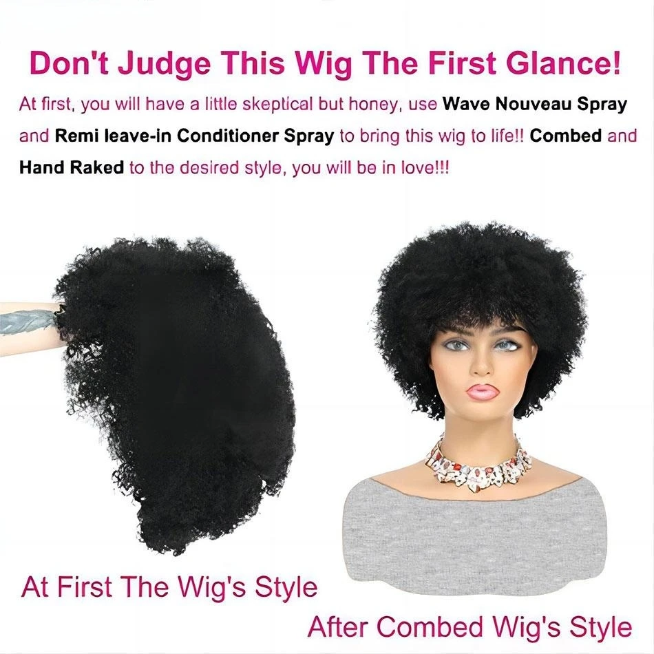 10pcs Wholesale Short Afro Kinky Curly Wig For Woman 100% Human Hair Wigs Pixie Curl Afro Wig 70s Afro Kinky Curly Wigs