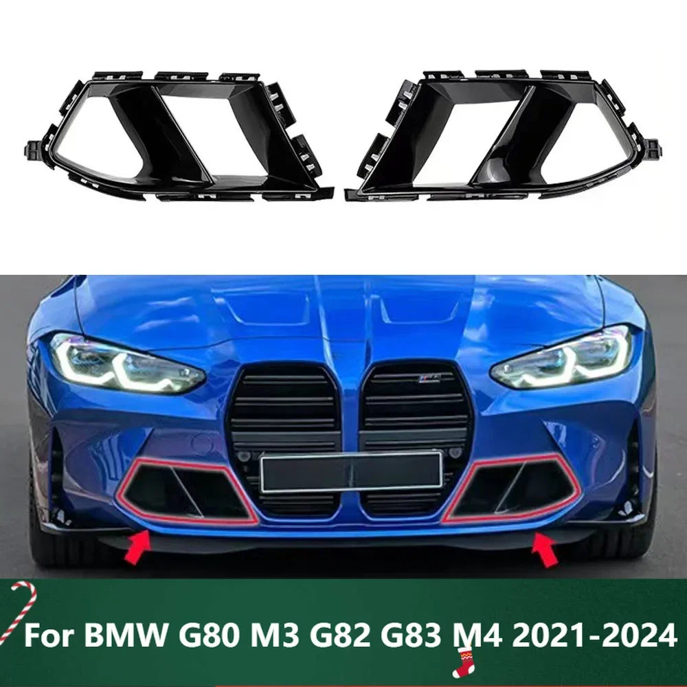 

New！For BMW G80 M3 G82 G83 M4 2021-2024 Car Front Bumper Side Air Vent Cover 2PCS Fog Light Cover Carbon Fiber Look Glossy Black